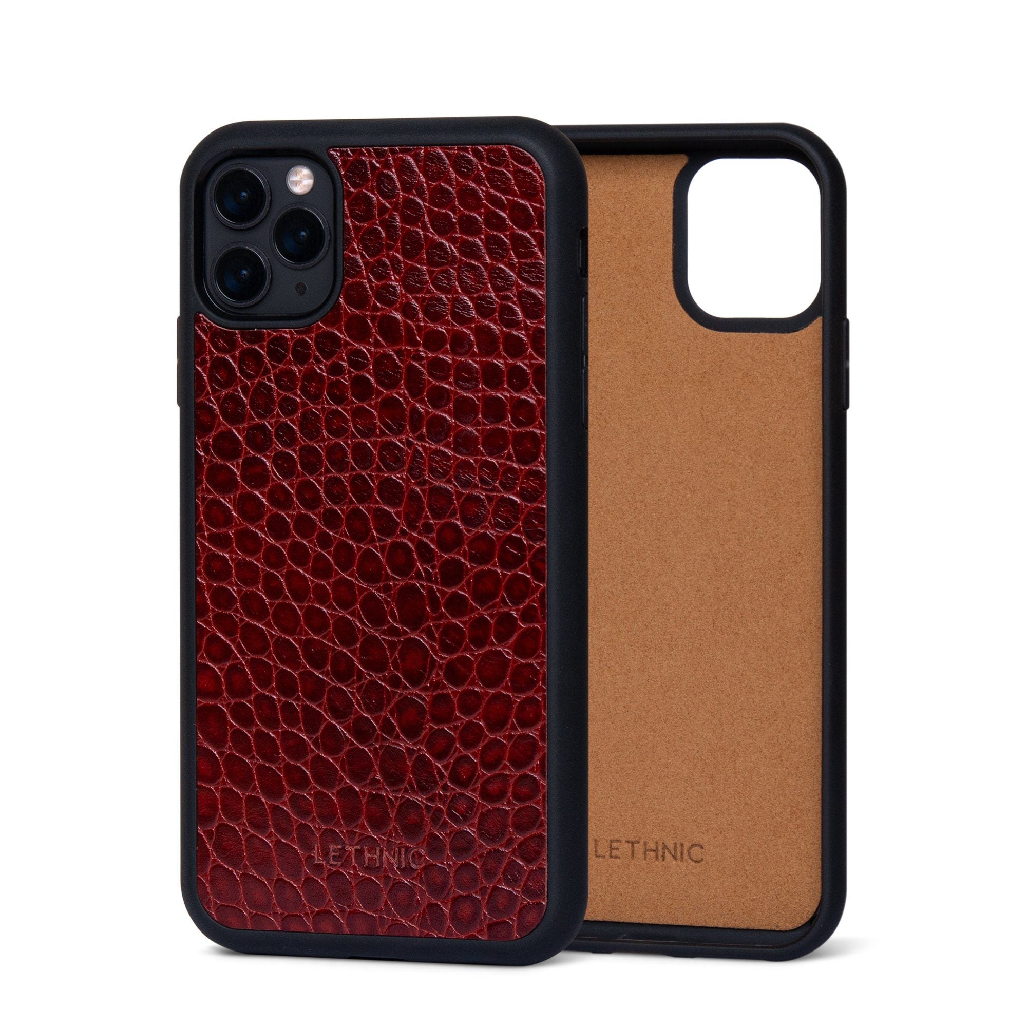 Ốp da thật IPhone 11 Pro - Lót Trong lethnic Đỏ Vân Cá