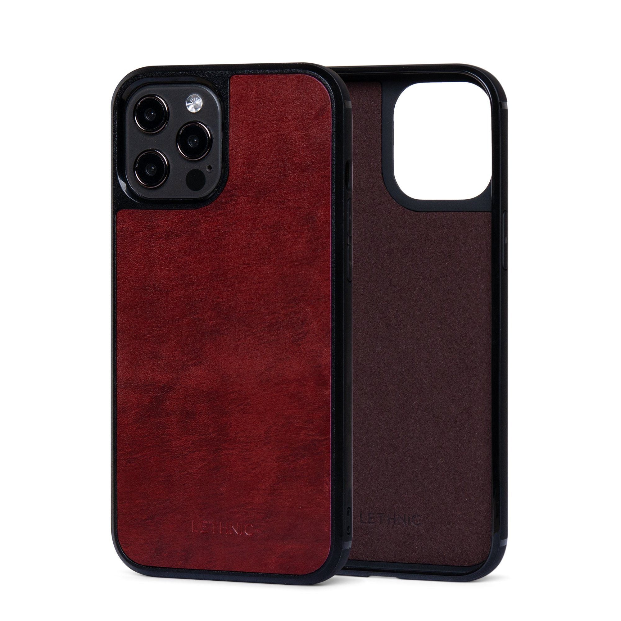 Ốp lưng IPhone 12 Pro Da Thật IPhone 12 lethnic Cẩm Lai Đỏ Có Lót Đệm
