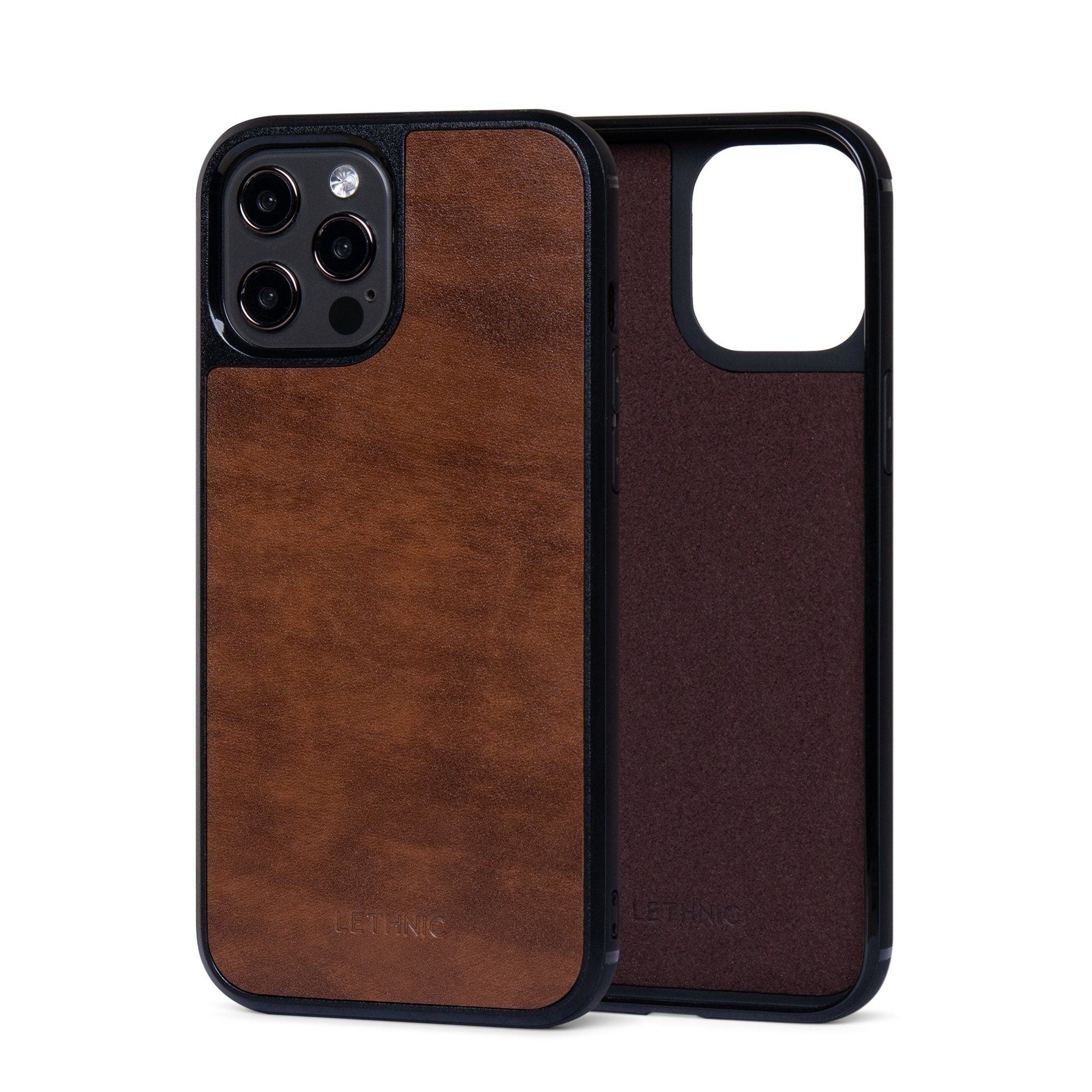 Ốp lưng IPhone 12 Pro Da Thật IPhone 12 lethnic Cẩm LaI Nâu Có Lót Đệm