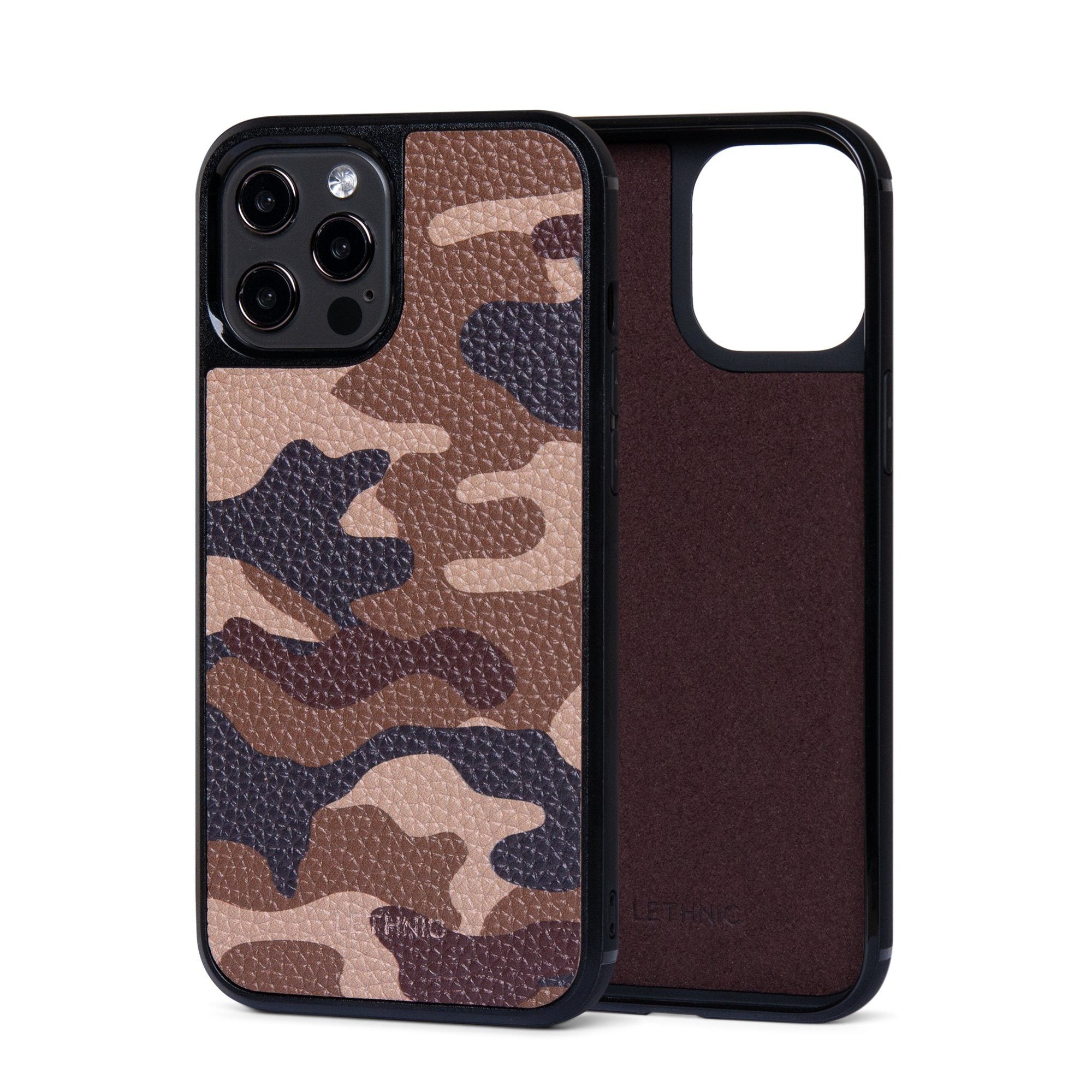 Ốp lưng IPhone 12 Pro Da Thật IPhone 12 lethnic Camou Nâu Có Lót Đệm
