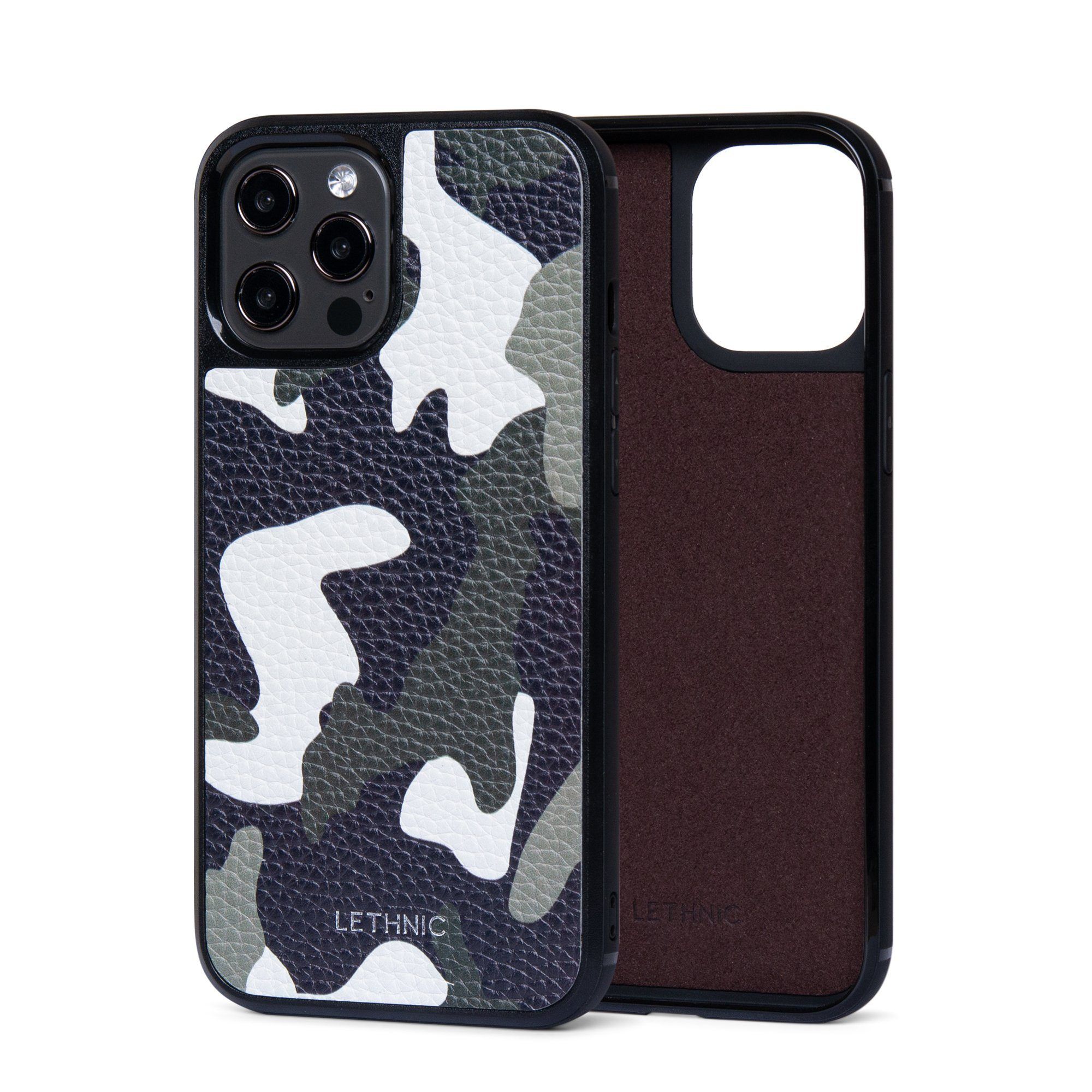 Ốp lưng IPhone 12 Pro Da Thật IPhone 12 lethnic Camou Xanh Lá Có Lót Đệm