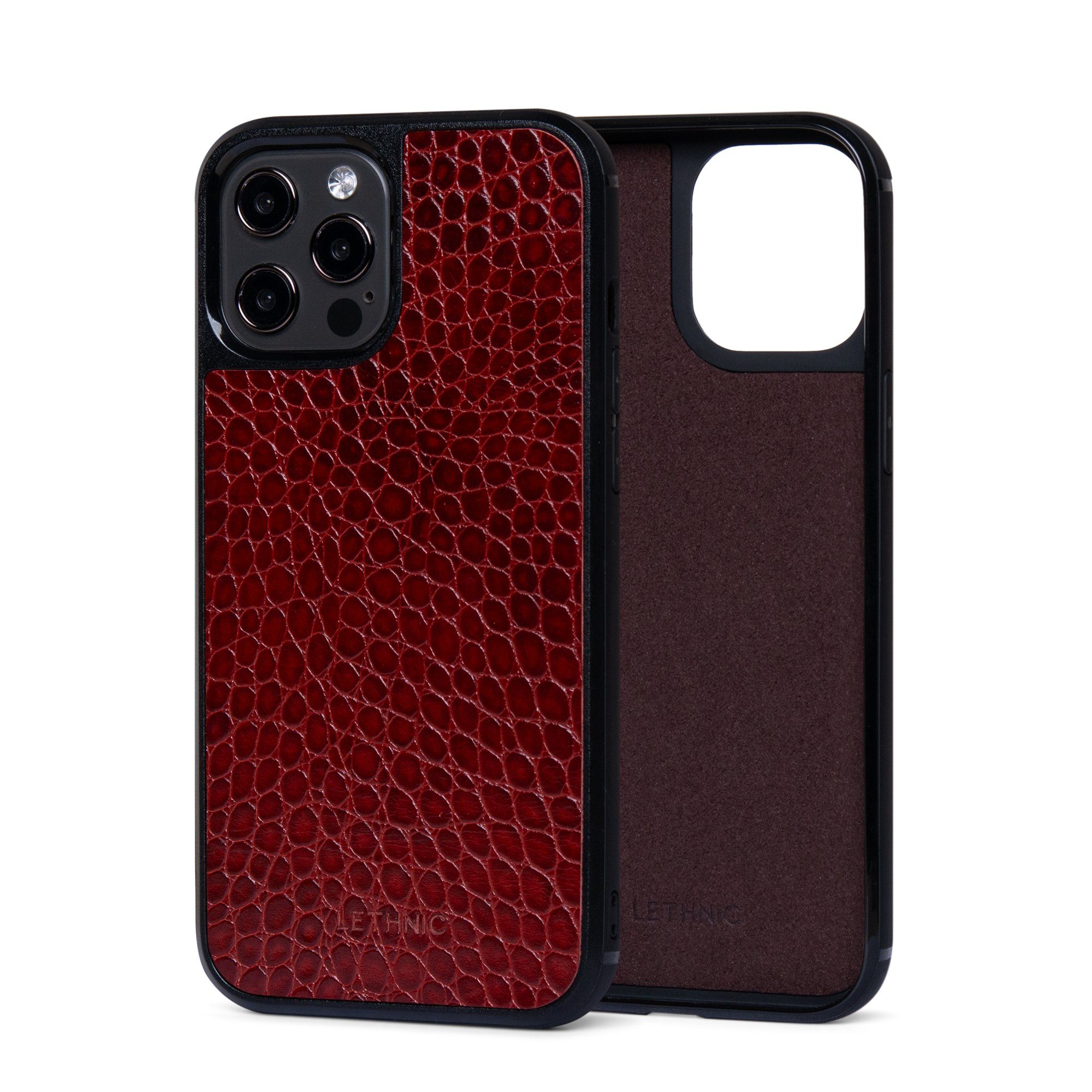 Ốp lưng IPhone 12 Pro Da Thật IPhone 12 lethnic Vân Cá Đỏ Có Lót Đệm