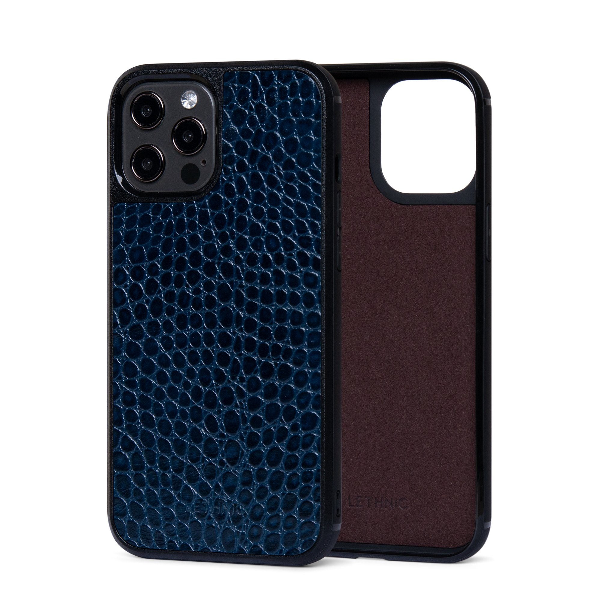 Ốp lưng IPhone 12 Pro Da Thật IPhone 12 lethnic Vân Cá Xanh Có Lót Đệm