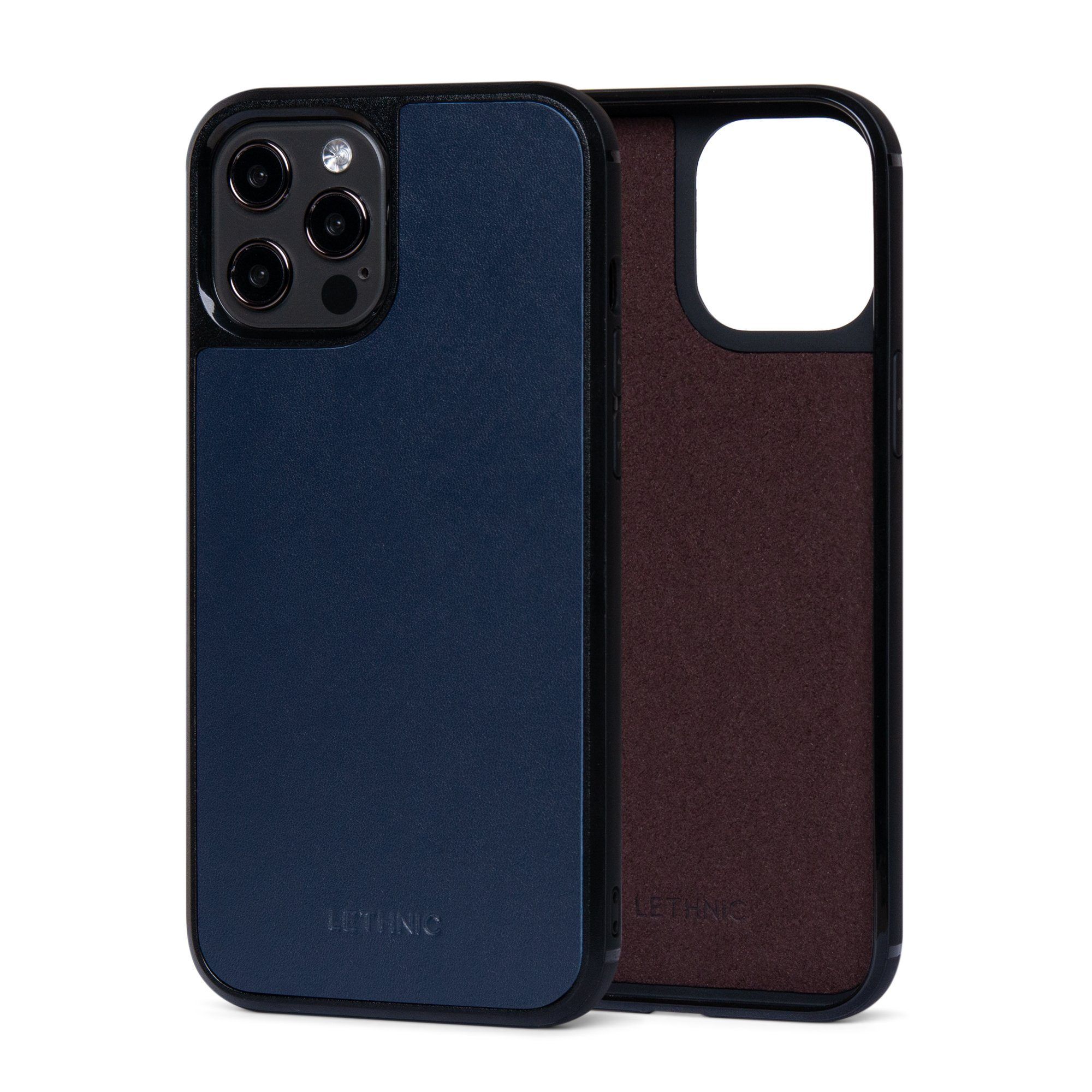 Ốp lưng IPhone 12 Pro Max Da Thật IPhone 12 lethnic Xanh Navy Có lót đệm