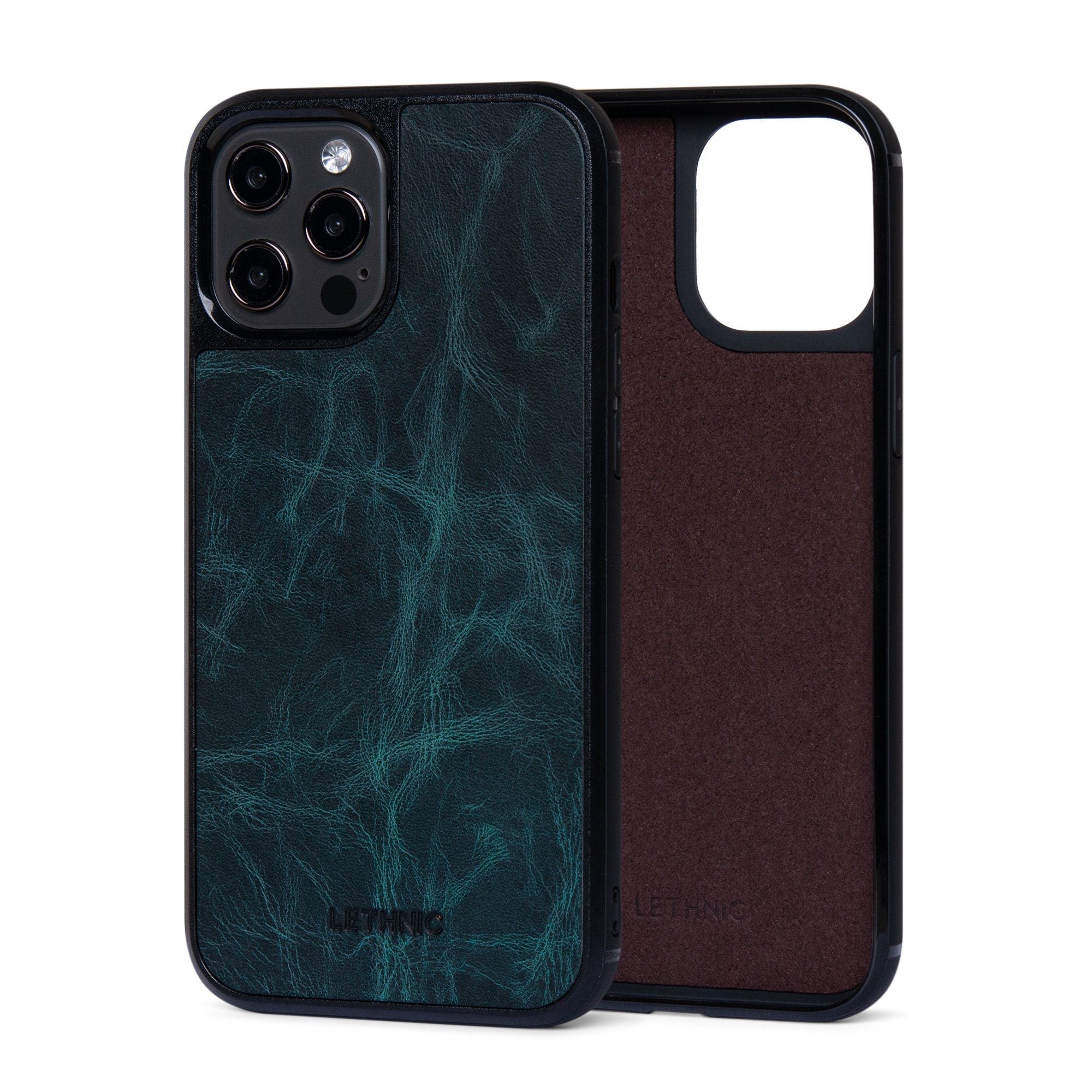 Ốp lưng IPhone 12 Pro Max Da Thật IPhone 12 lethnic Xanh Ngọc Có lót đệm