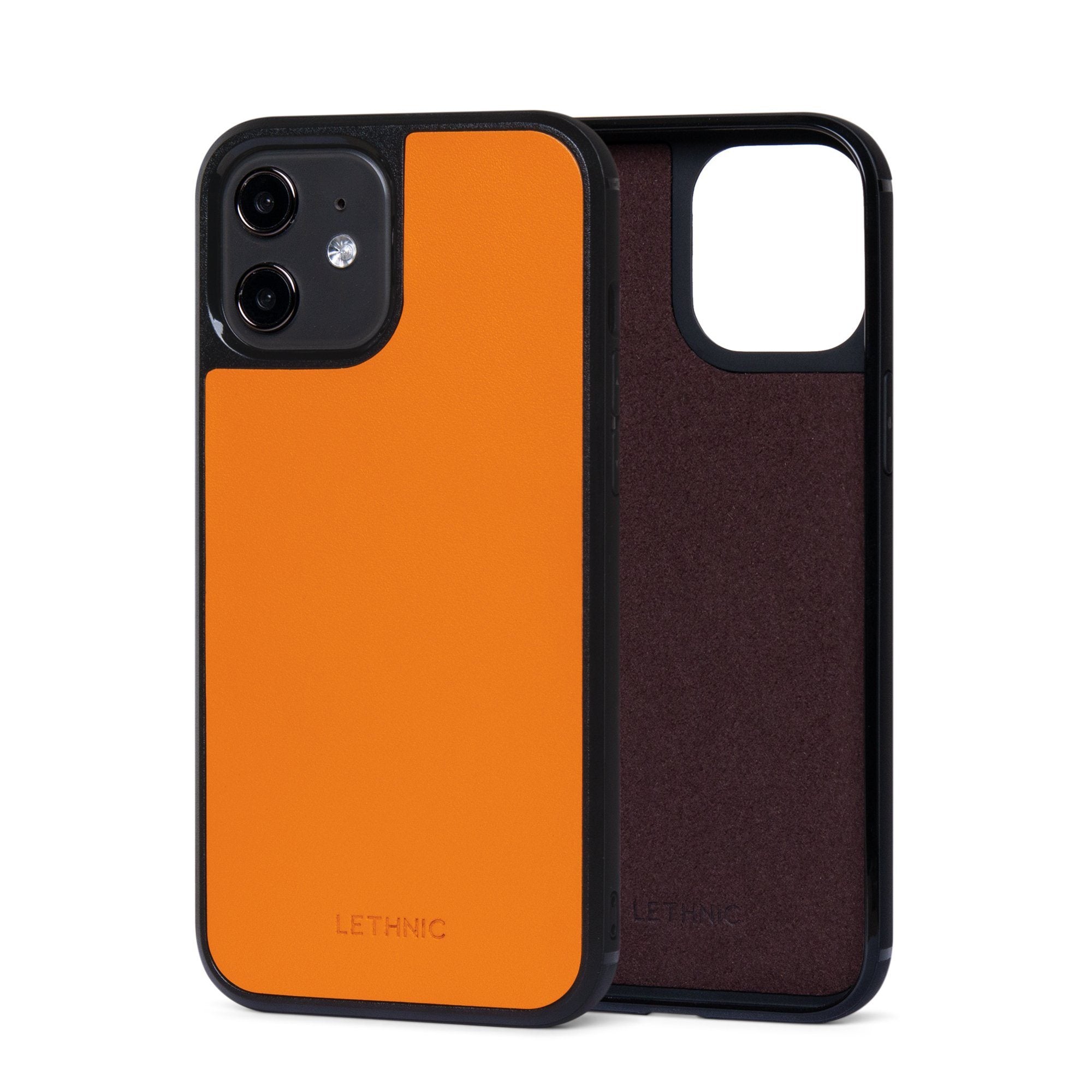 Ốp lưng IPhone 12 Da Thật IPhone 12 lethnic Cam Có Lót Đệm