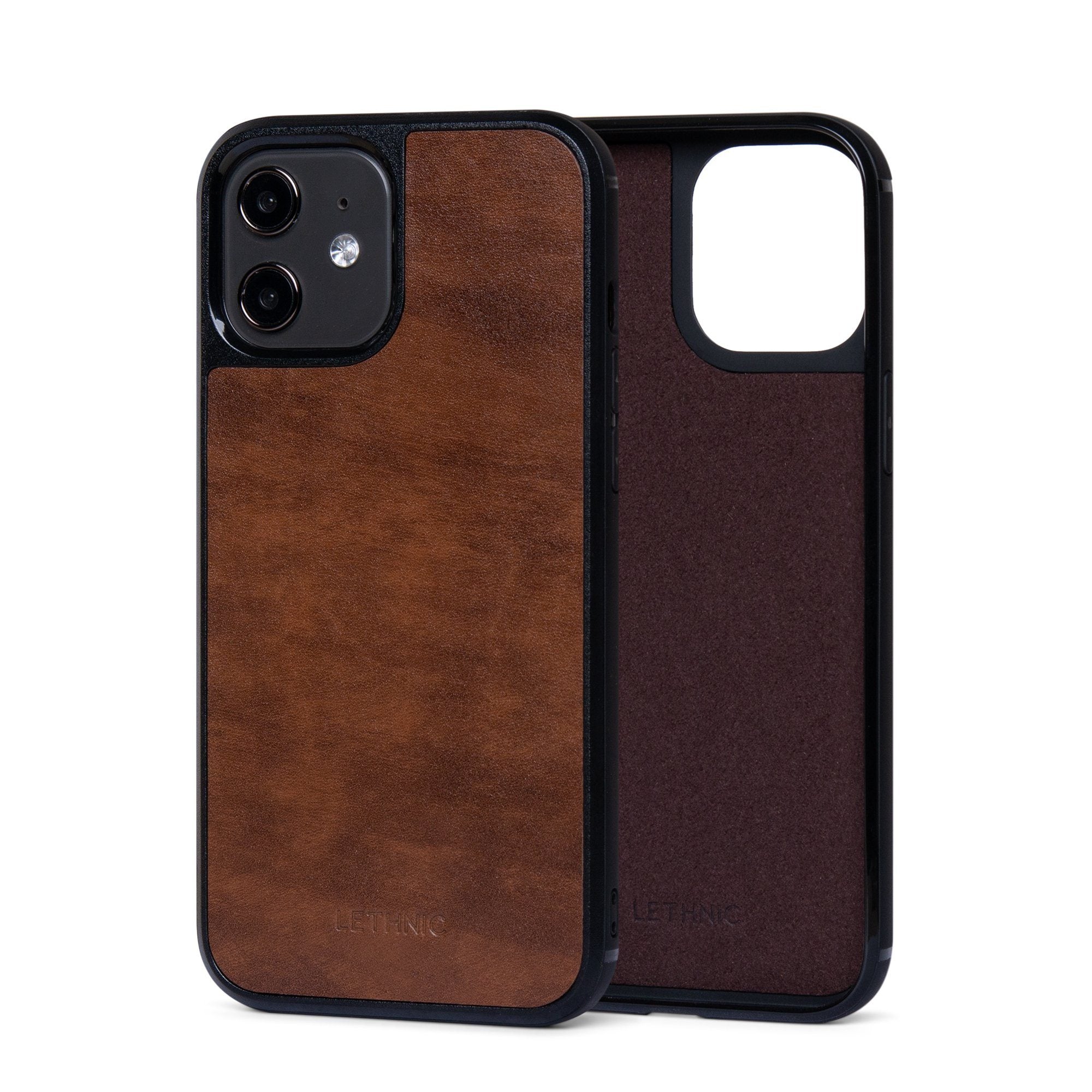 Ốp lưng IPhone 12 Da Thật IPhone 12 lethnic Cẩm LaI Nâu Có Lót Đệm