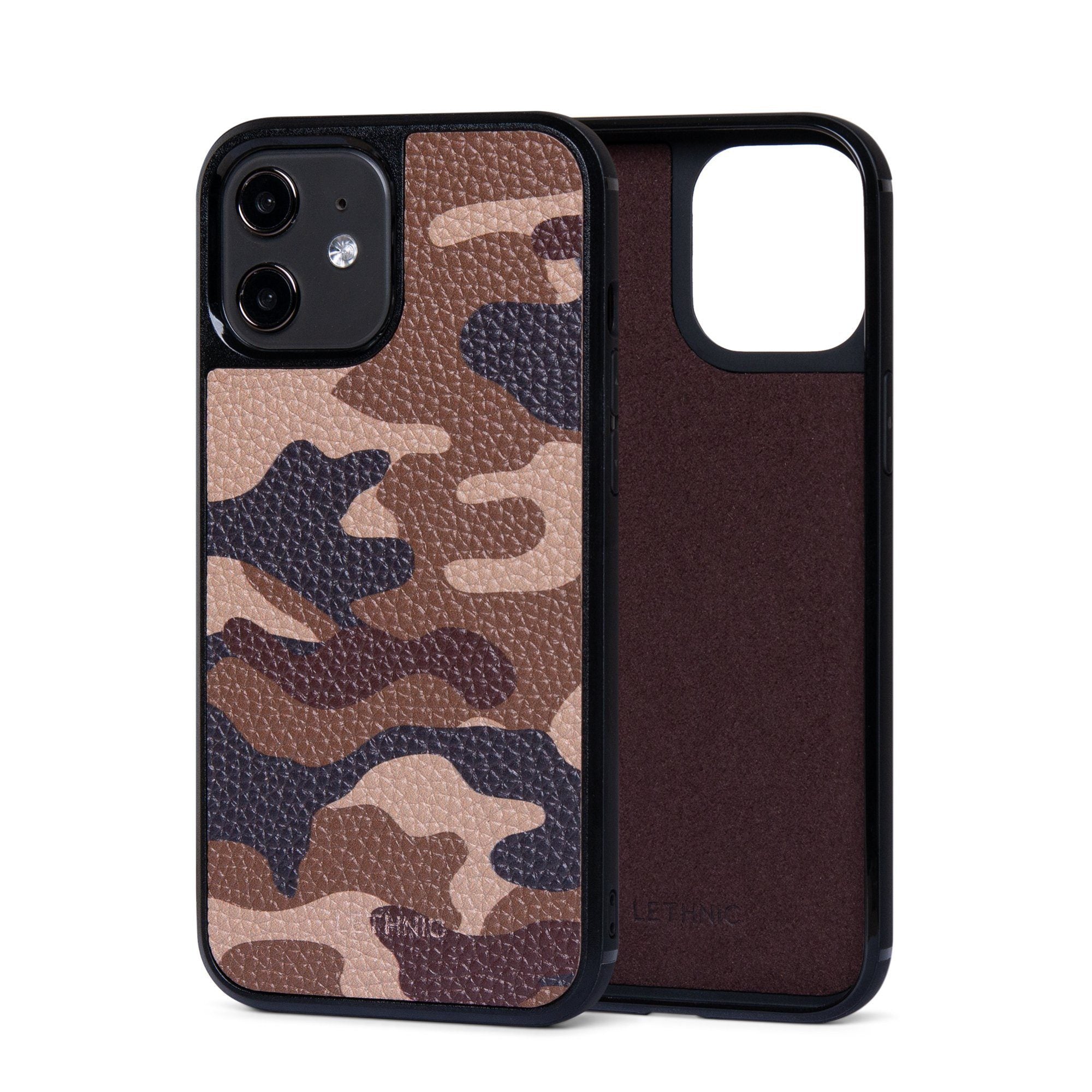 Ốp lưng IPhone 12 Da Thật IPhone 12 lethnic Camou Nâu Có Lót Đệm