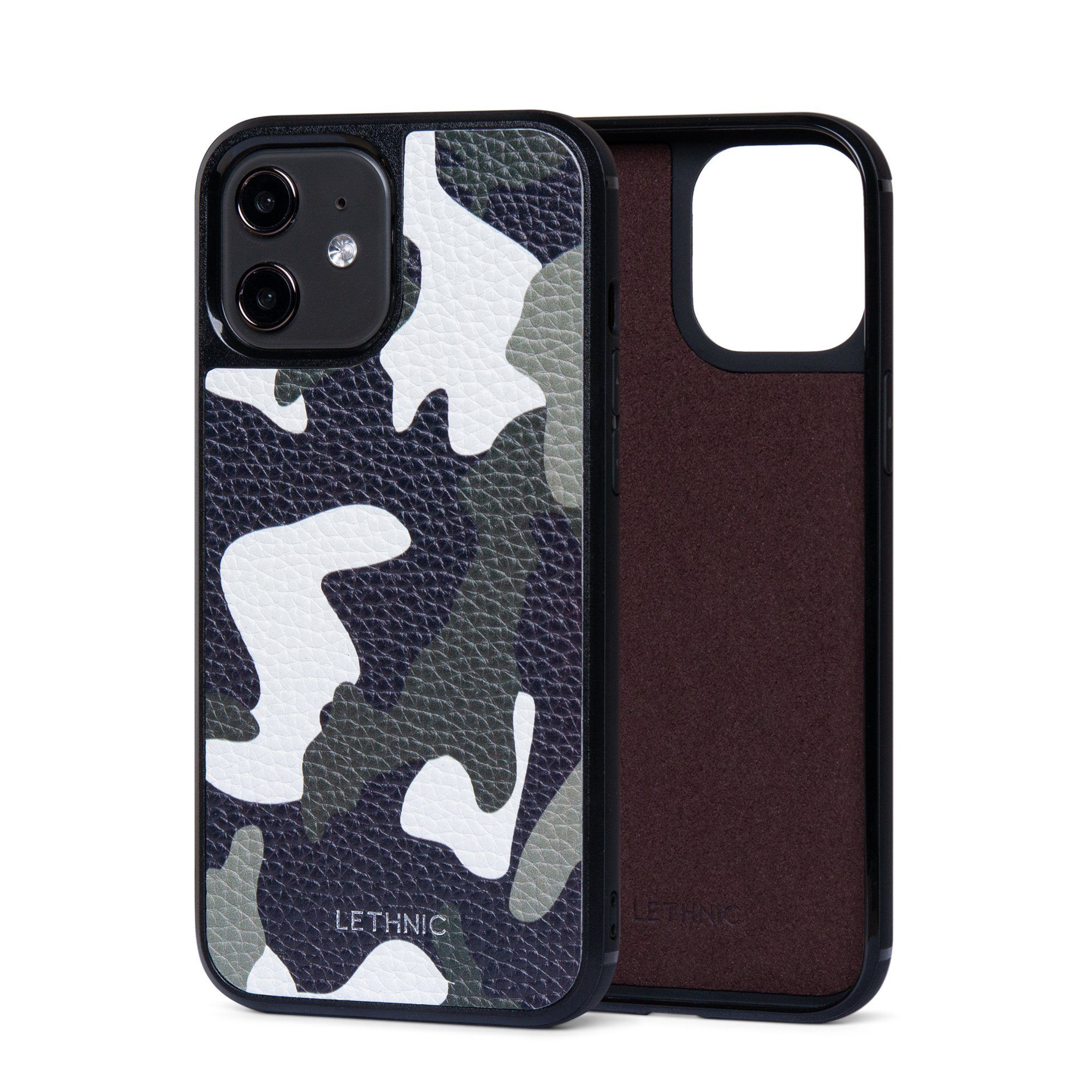 Ốp lưng IPhone 12 Da Thật IPhone 12 lethnic Camou Xanh Lá Có Lót Đệm