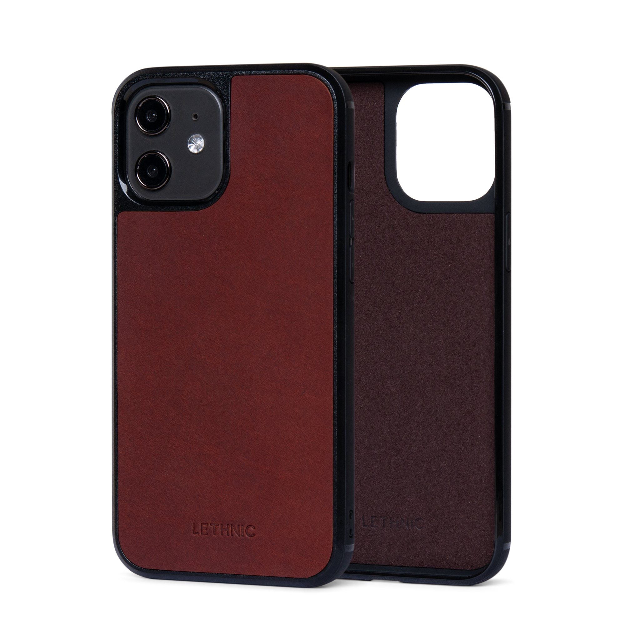Ốp lưng IPhone 12 Da Thật IPhone 12 lethnic Đỏ Rượu Có Lót Đệm