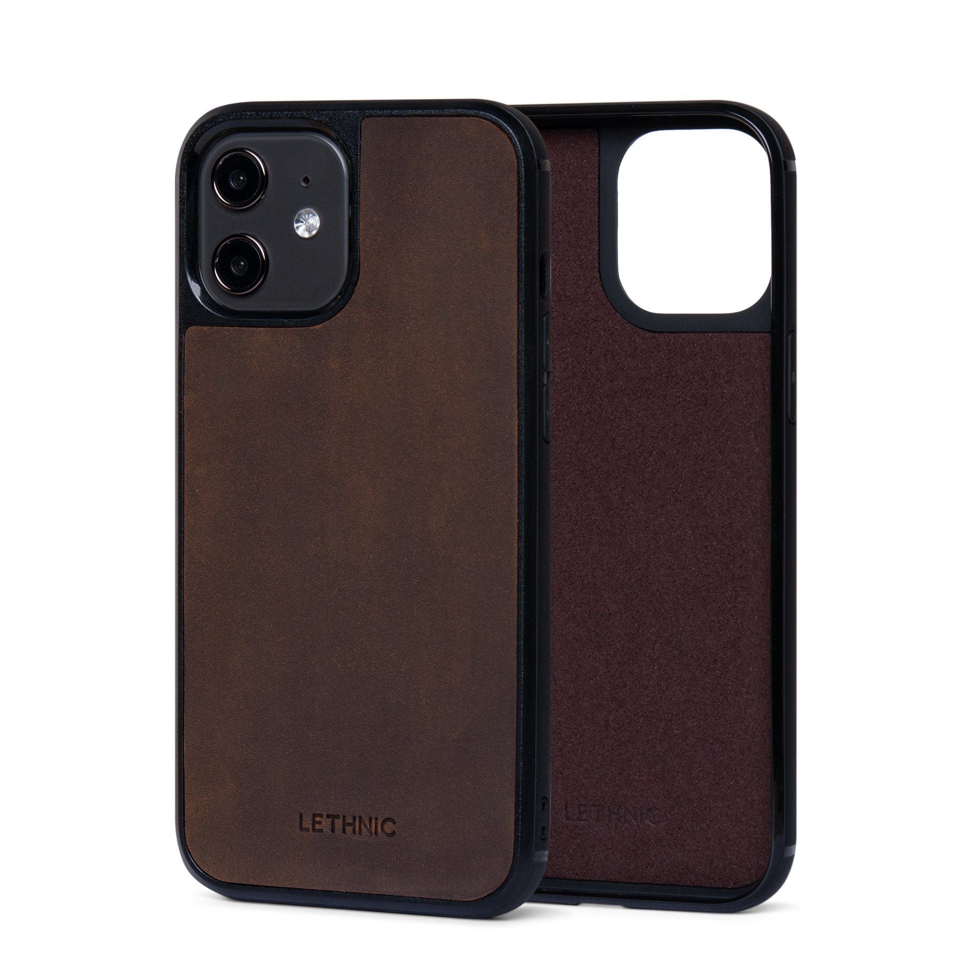 Ốp lưng IPhone 12 Da Thật IPhone 12 lethnic Nâu Sáp Có Lót Đệm