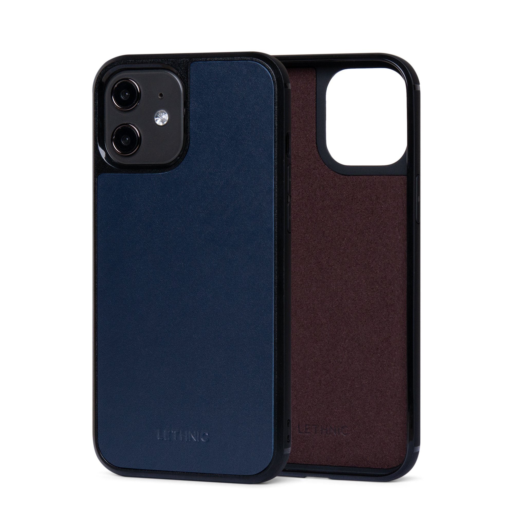 Ốp lưng IPhone 12 Da Thật IPhone 12 lethnic Xanh Navy Có Lót Đệm