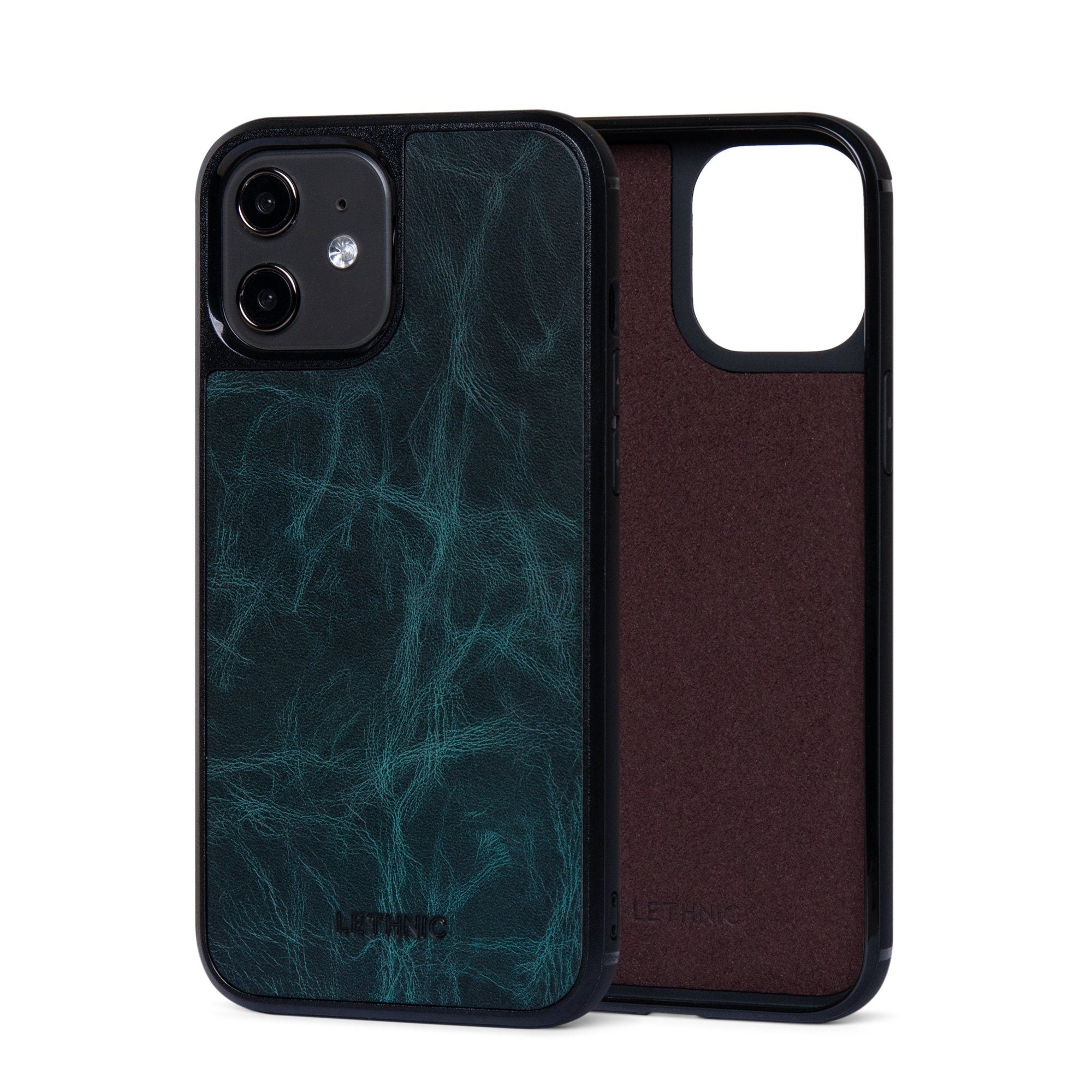 Ốp lưng IPhone 12 Da Thật IPhone 12 lethnic Xanh Ngọc Có Lót Đệm