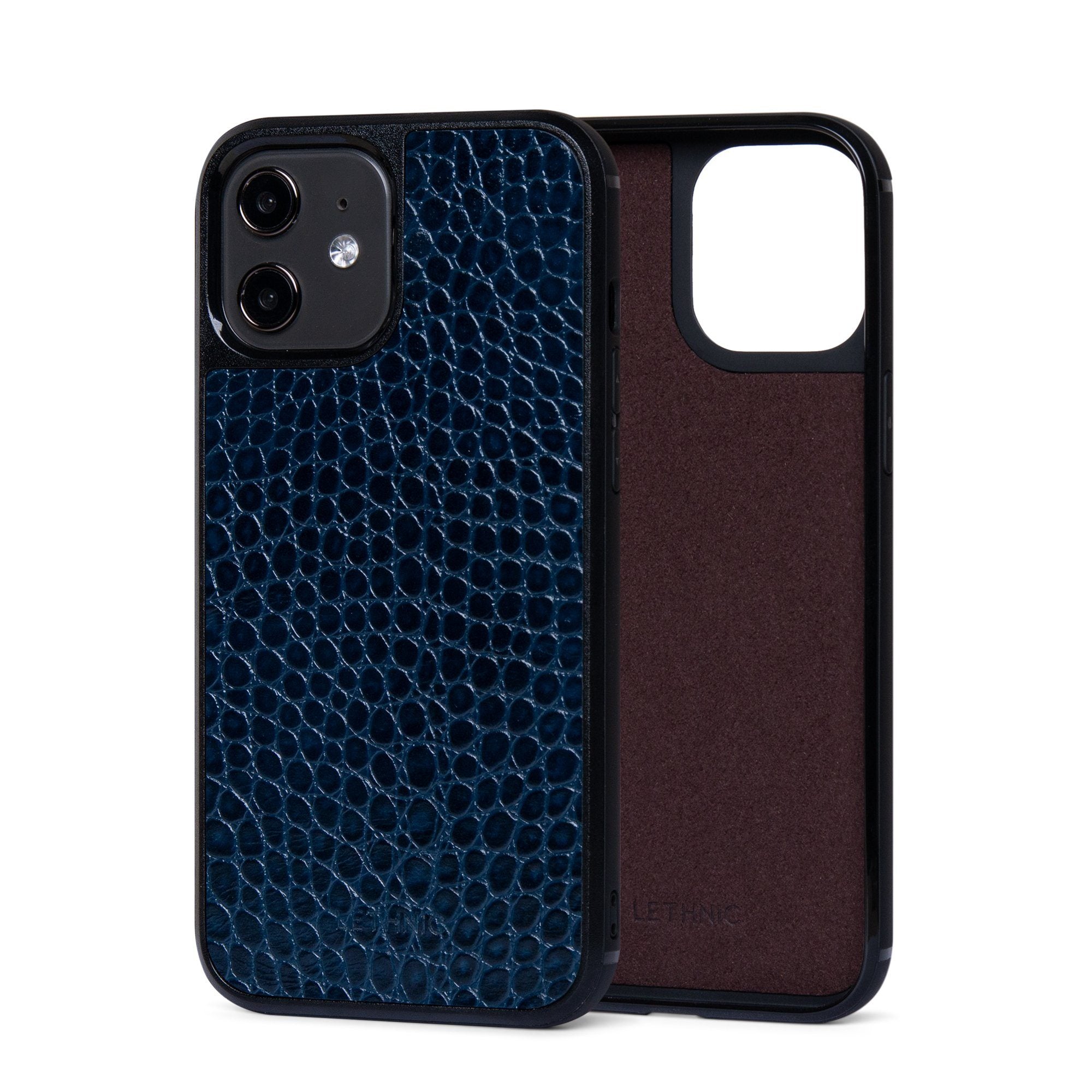 Ốp lưng IPhone 12 Da Thật IPhone 12 lethnic Vân Cá Xanh Có Lót Đệm