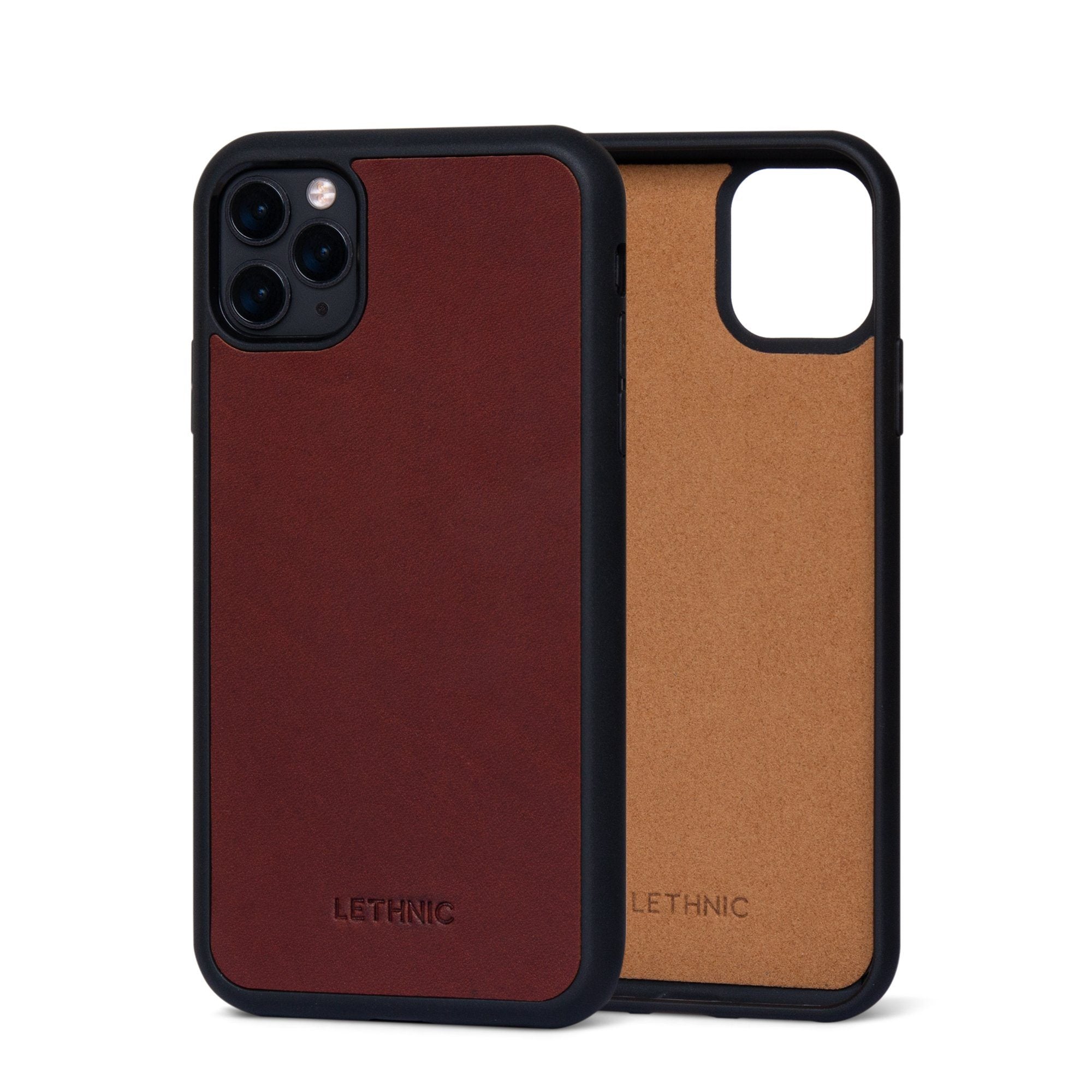 Ốp da thật IPhone 11 Pro - Lót Trong lethnic Đỏ rượu