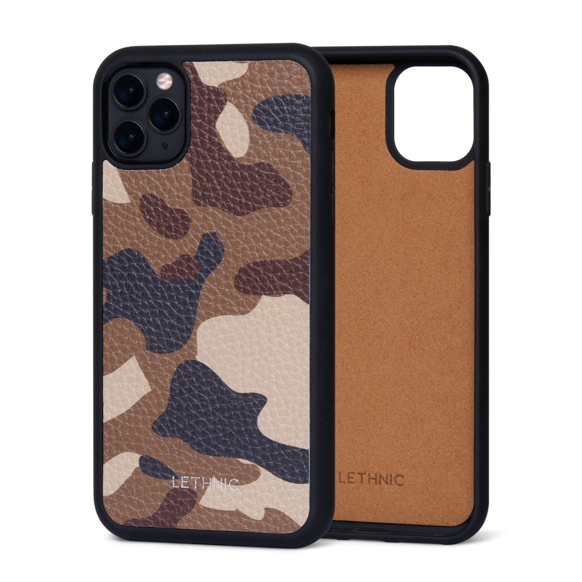 Ốp da thật IPhone 11 Pro Max - Lót Trong lethnic Camou Nâu