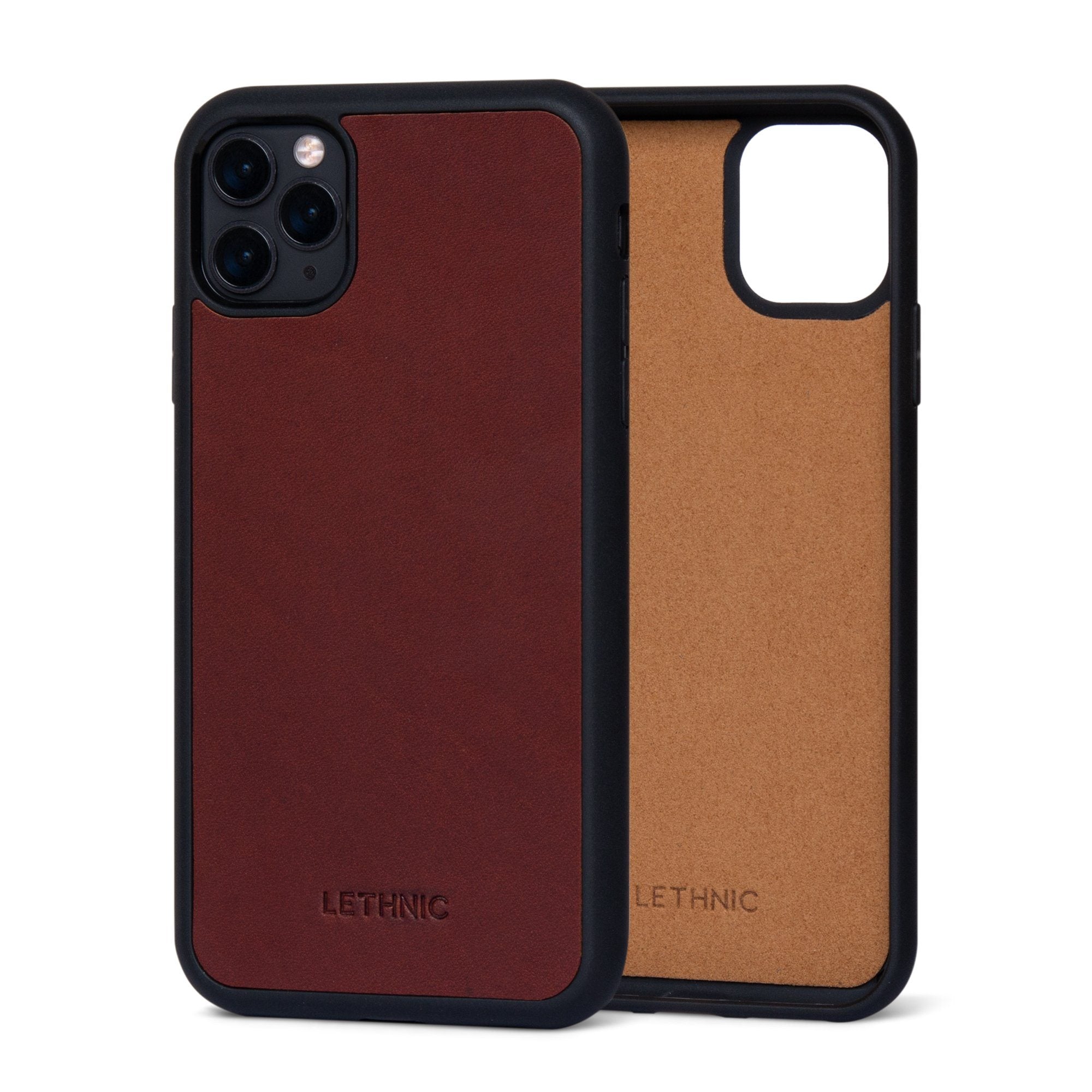Ốp da thật IPhone 11 Pro Max - Lót Trong lethnic Đỏ rượu