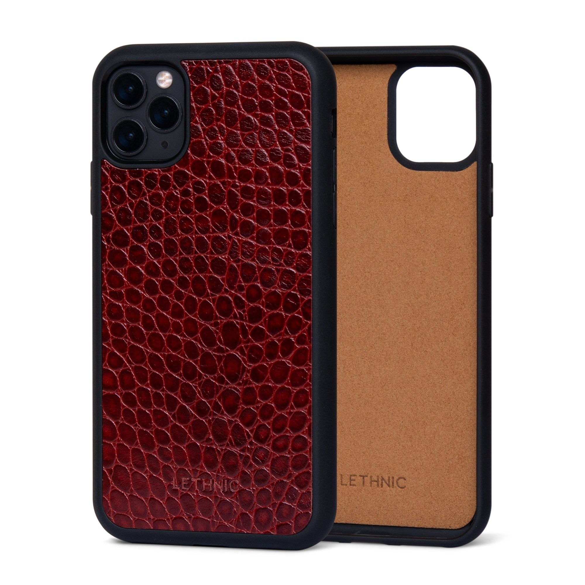 Ốp da thật IPhone 11 Pro Max - Lót Trong lethnic Đỏ Vân Cá