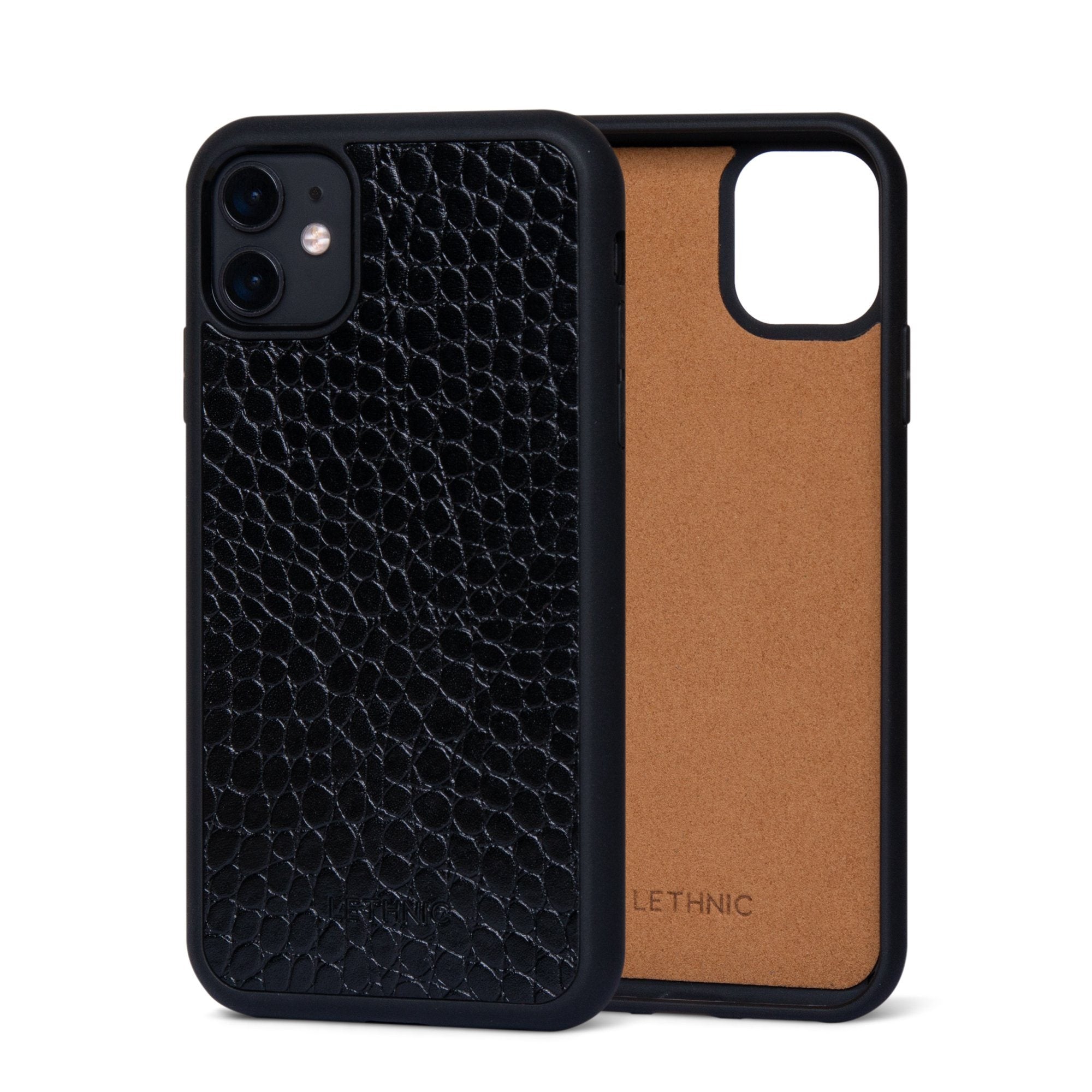Ốp da thật IPhone 11 - Lót Trong lethnic Vân Cá Đen
