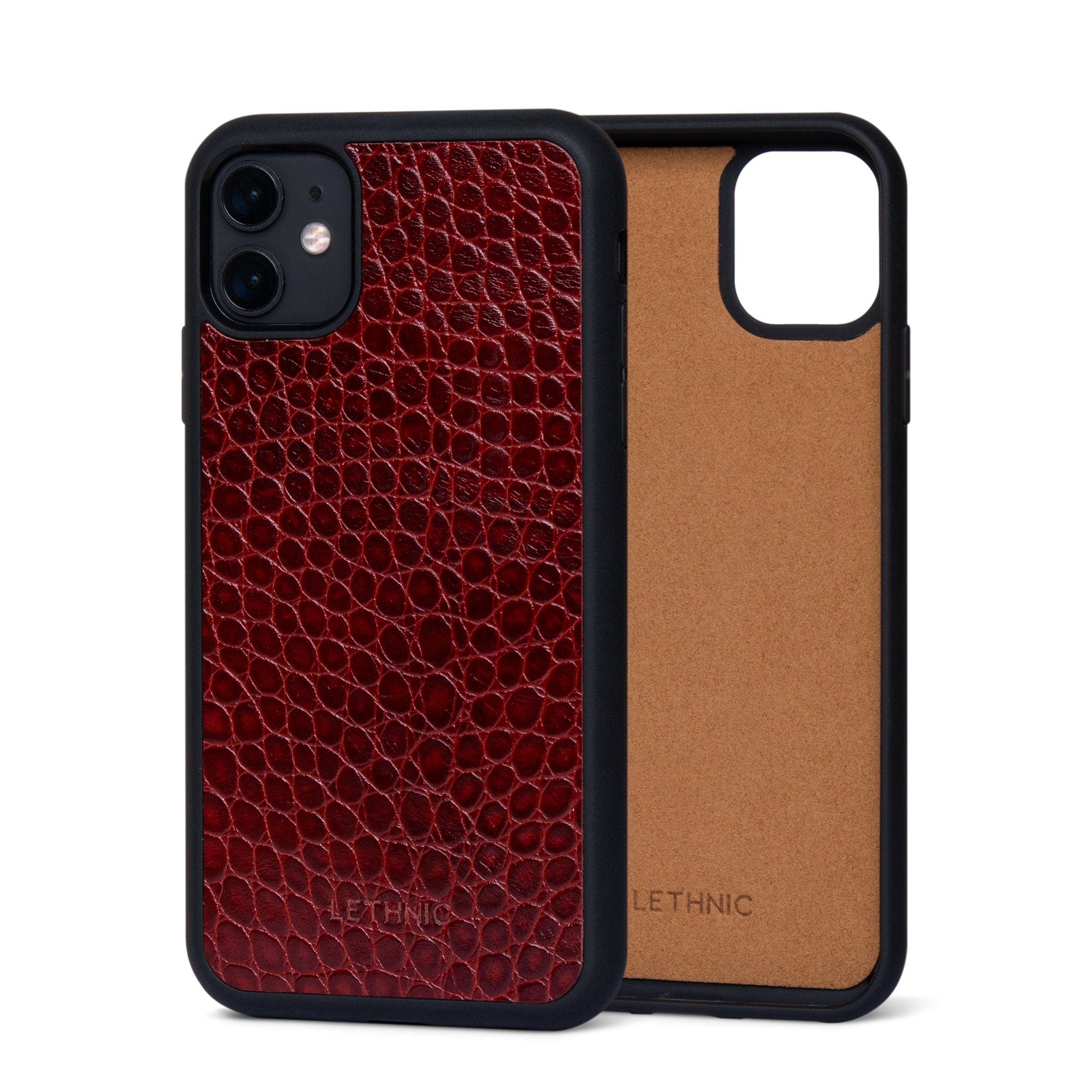 Ốp da thật IPhone 11 - Lót Trong lethnic Vân Cá Đỏ