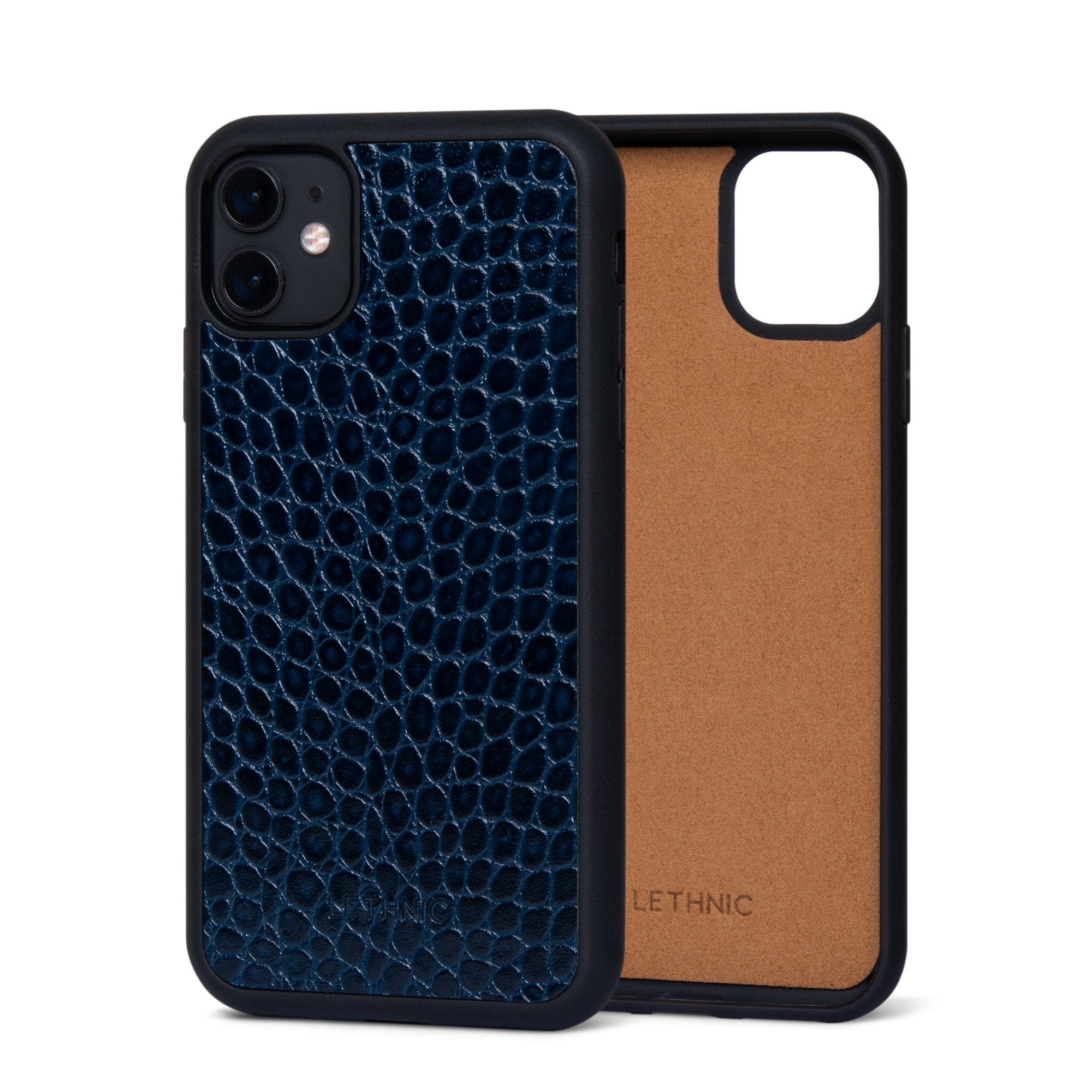 Ốp da thật IPhone 11 - Lót Trong lethnic Vân Cá Xanh