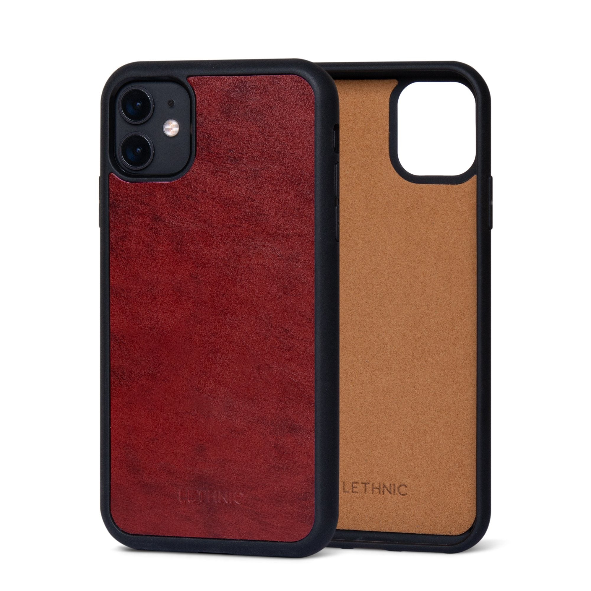Ốp da thật IPhone 11 - Lót Trong lethnic Cẩm Lai Đỏ
