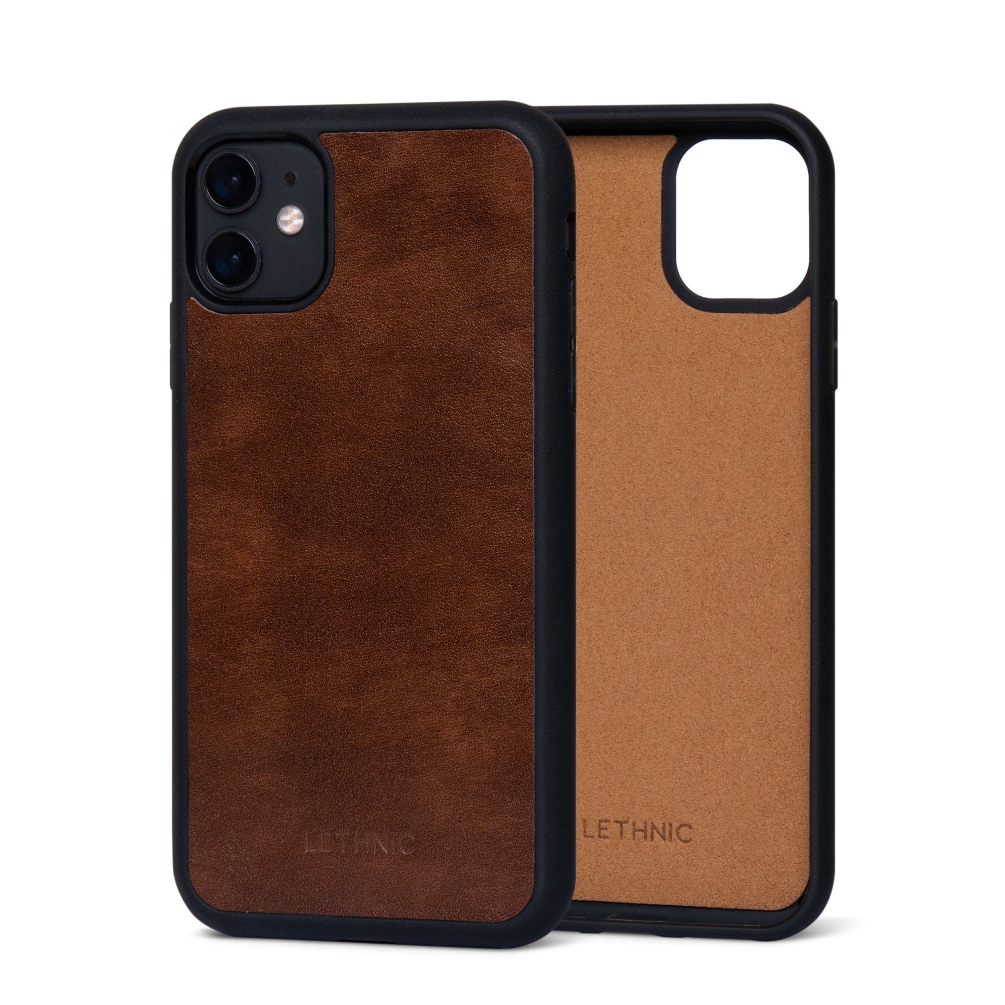 Ốp da thật IPhone 11 - Lót Trong lethnic Cẩm Lai Nâu