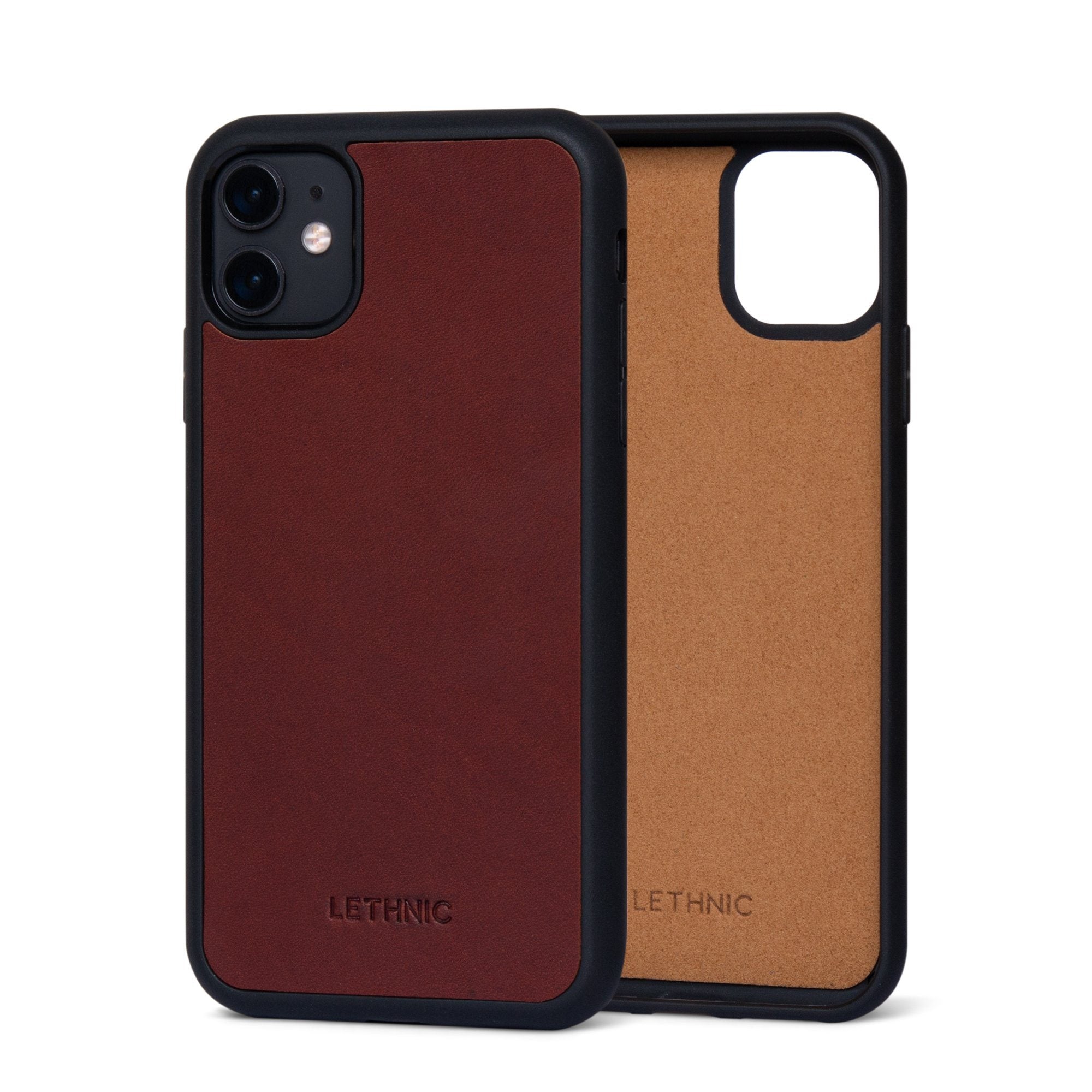 Ốp da thật IPhone 11 - Lót Trong lethnic Đỏ rượu