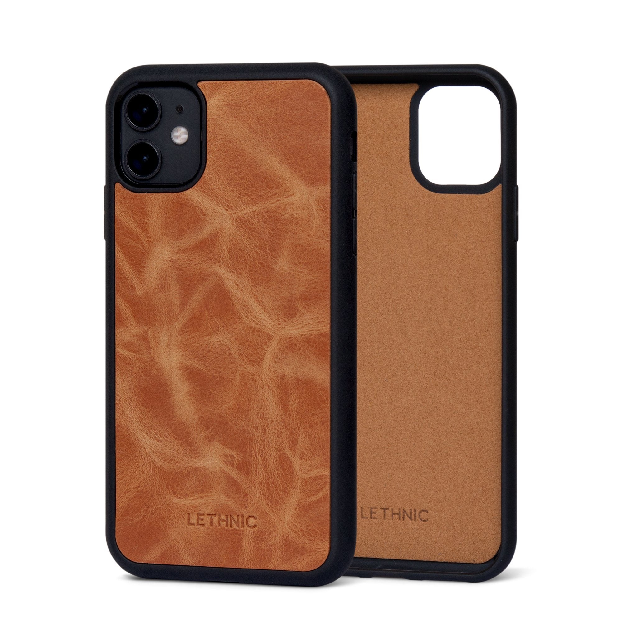 Ốp da thật IPhone 11 - Lót Trong lethnic Vàng bò