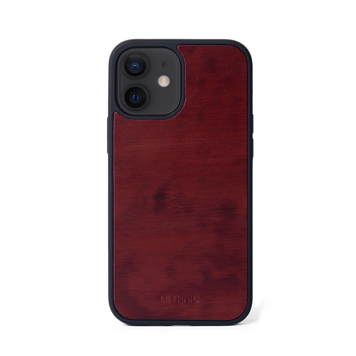 Ốp lưng IPhone 12 Mini Da Thật - Lót Trong IPhone 12 lethnic Cẩm Lai Đỏ Không Lót