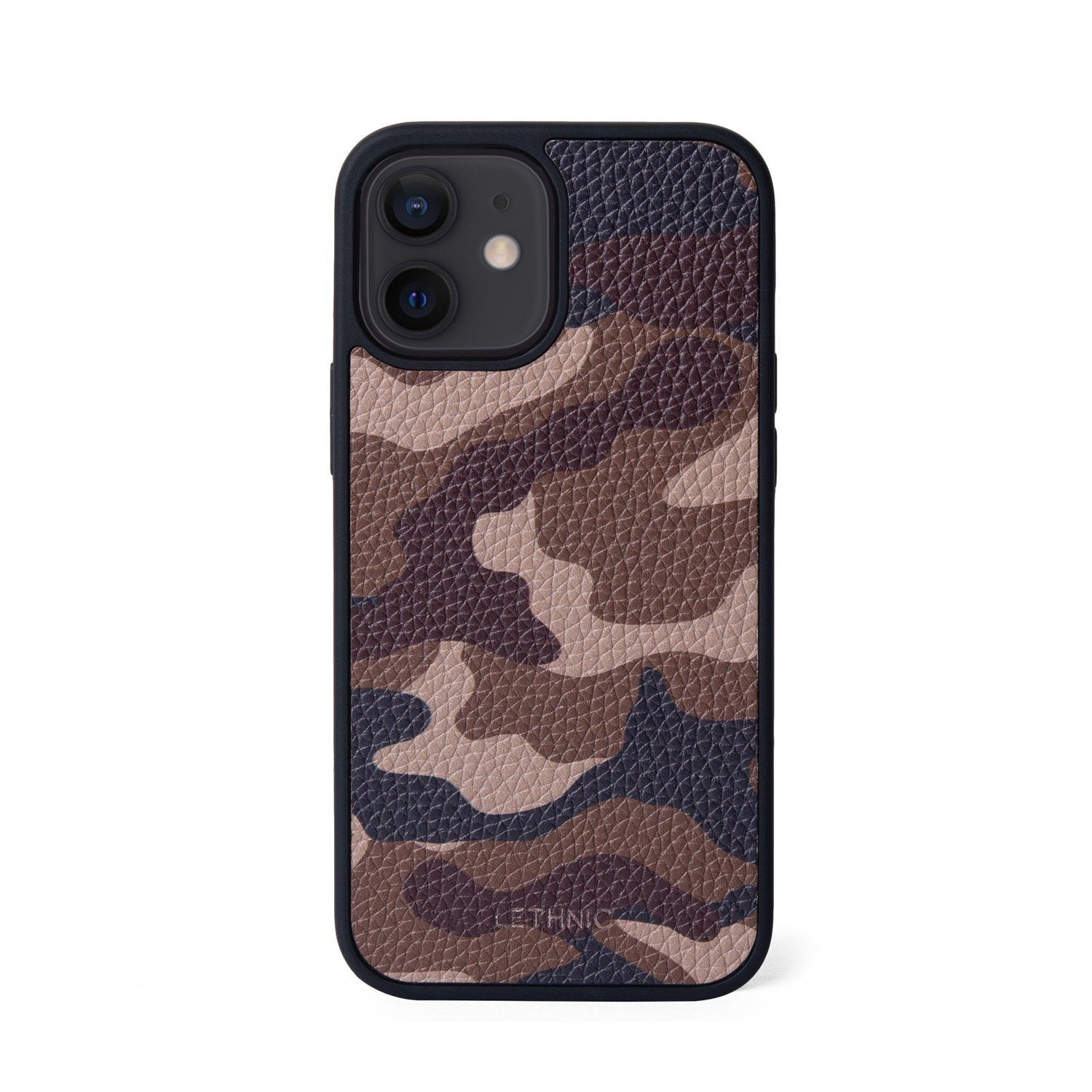 Ốp lưng IPhone 12 Mini Da Thật - Lót Trong IPhone 12 lethnic Camou Nâu Không Lót