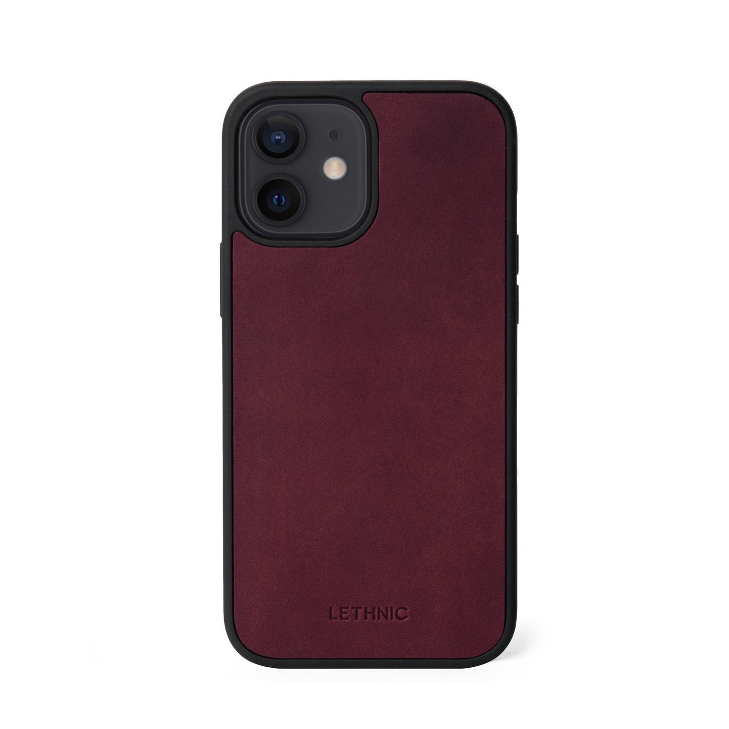 Ốp lưng IPhone 12 Mini Da Thật - Lót Trong IPhone 12 lethnic Đỏ Rượu Không Lót