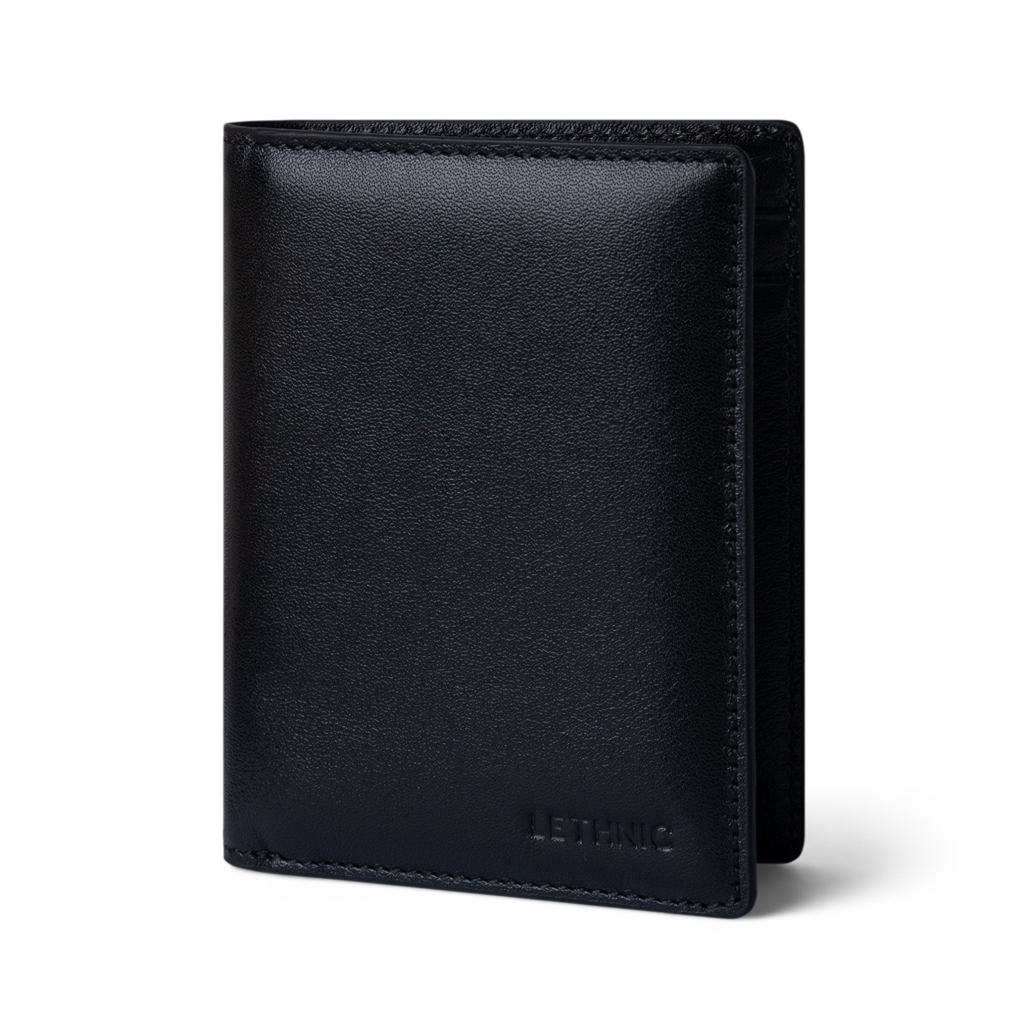 Ví gập đôi dáng đứng - Mini Bloss lethnic Đen Trơn