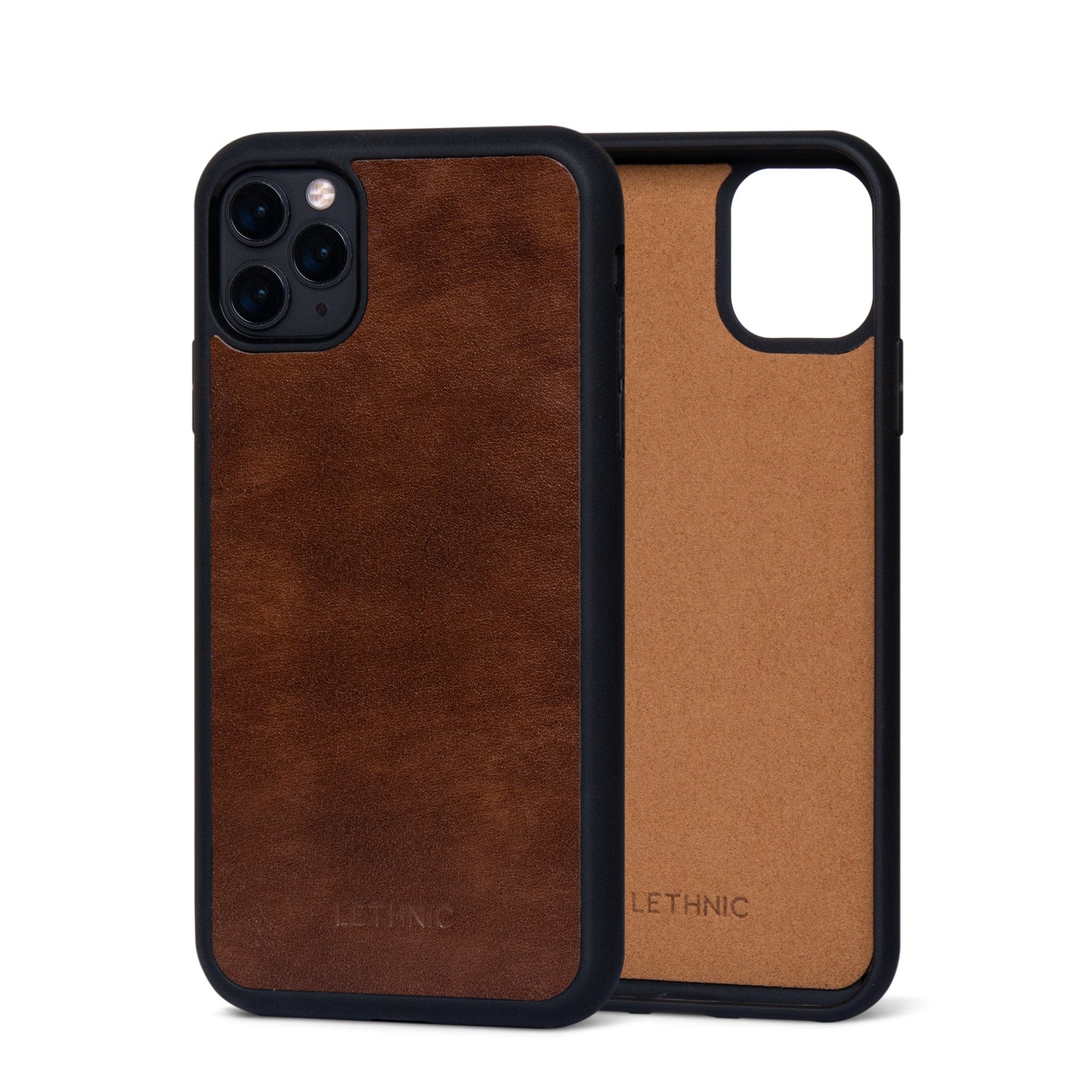 Ốp da thật IPhone 11 Pro - Lót Trong lethnic Cẩm Lai Nâu 