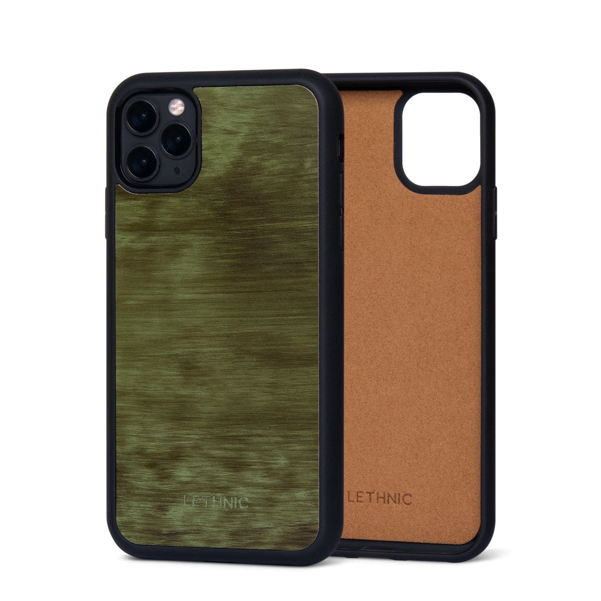 Ốp da thật IPhone 11 Pro - Lót Trong lethnic Cẩm Lai Xanh Lá 