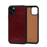 Ốp da thật IPhone 11 Pro - Lót Trong lethnic Đỏ Vân Cá 